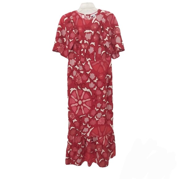 Rhode Sleeveless Dress Size 4 Red Floral Linen Midi Dress - Picture 1 of 7